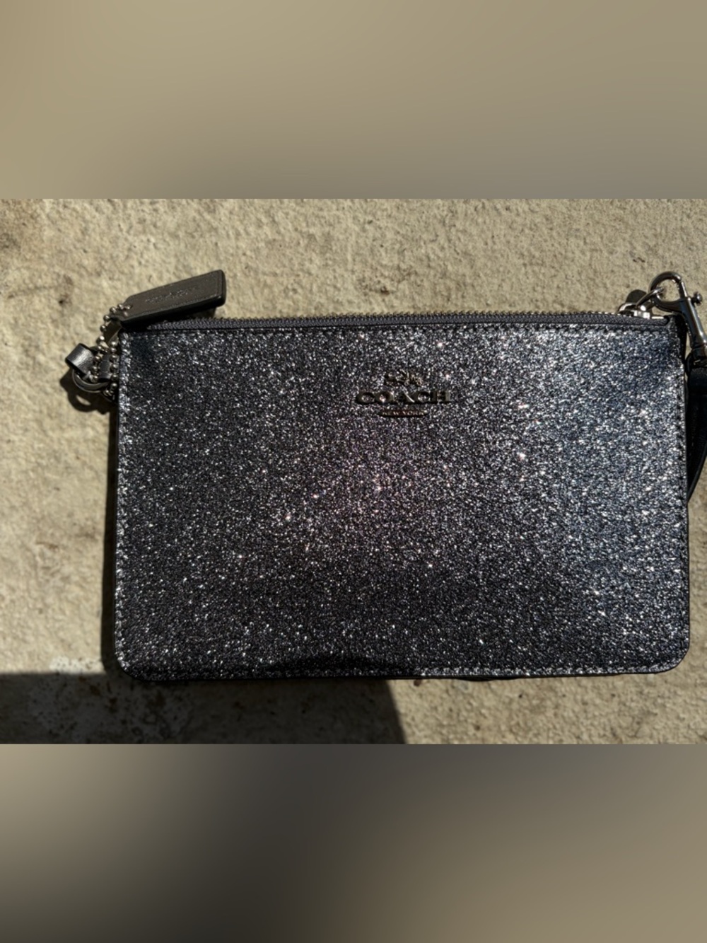 Coach Sparkle Zip Pouch in Dark Blue Glitter